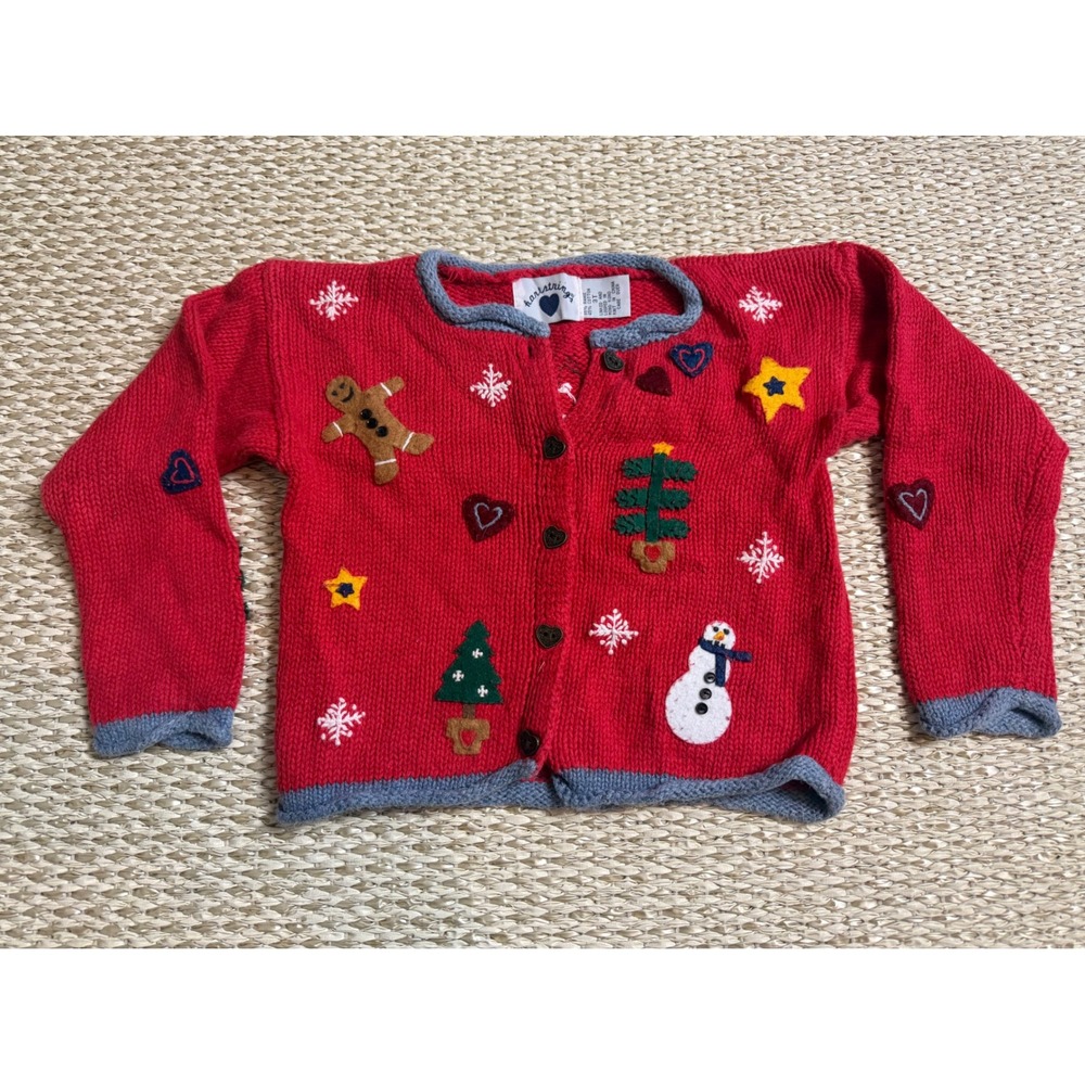 Hartstrings Vintage Christmas Cardigan Sweater Cottagecore Toddler 3T country